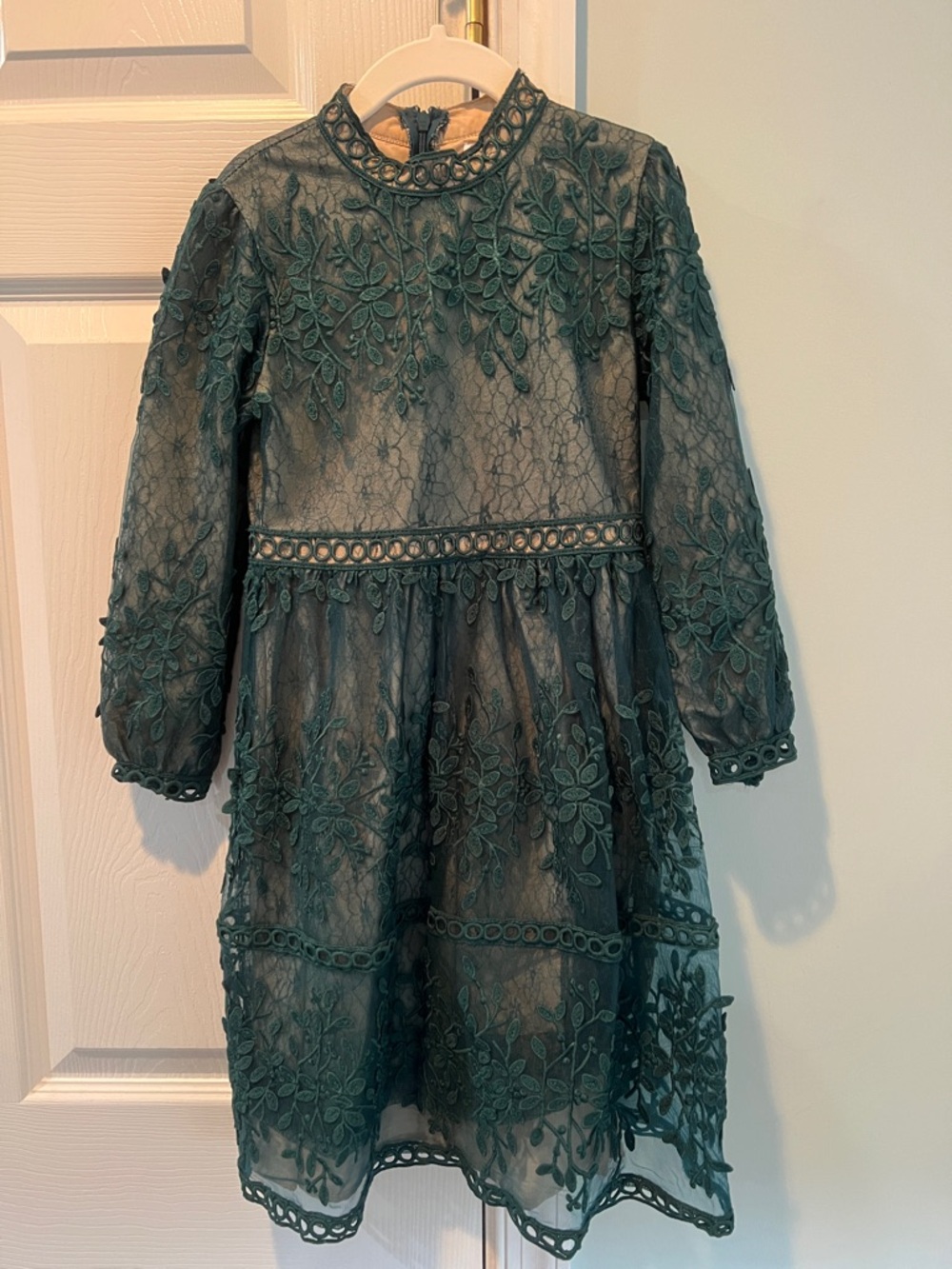 Ivy City Co Teal Lace Floral Long-Sleeve Dress